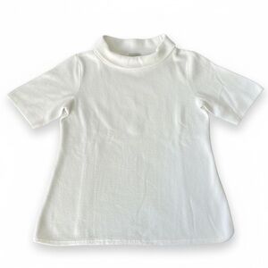 Talbots White Mock Neck Short Sleeve Knit Top Small Classic Stretch Blouse